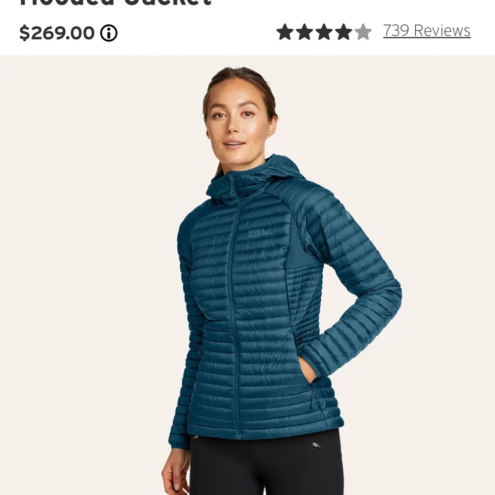 Eddie Bauer Blue and Green Puffer Jacket with Hooded Design